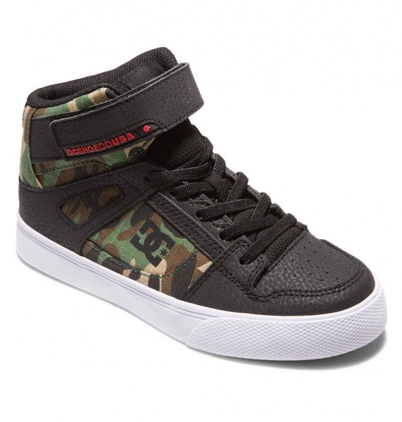 Trampki Wysokie Dziecięce DC Pure High Elastic Koronkowe Czarne Camo | 3715496-OI